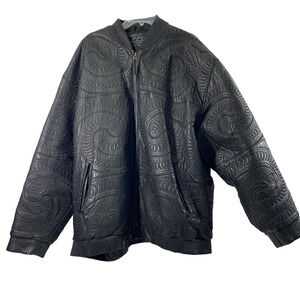 Anthm Design Co Leather Jacket Mens Size 6XL Full Zip Bomber Biker Black‎ Swirl